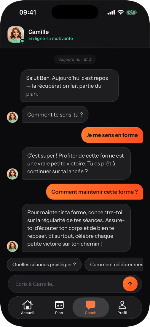 Enami — discute avec Camille, ta coach
